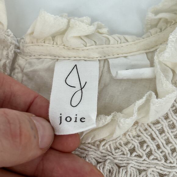 Joie Embroidered Blouse Womens M Ivory Ruffle Romantic Cottagecore Peasant Top - Picture 7 of 10